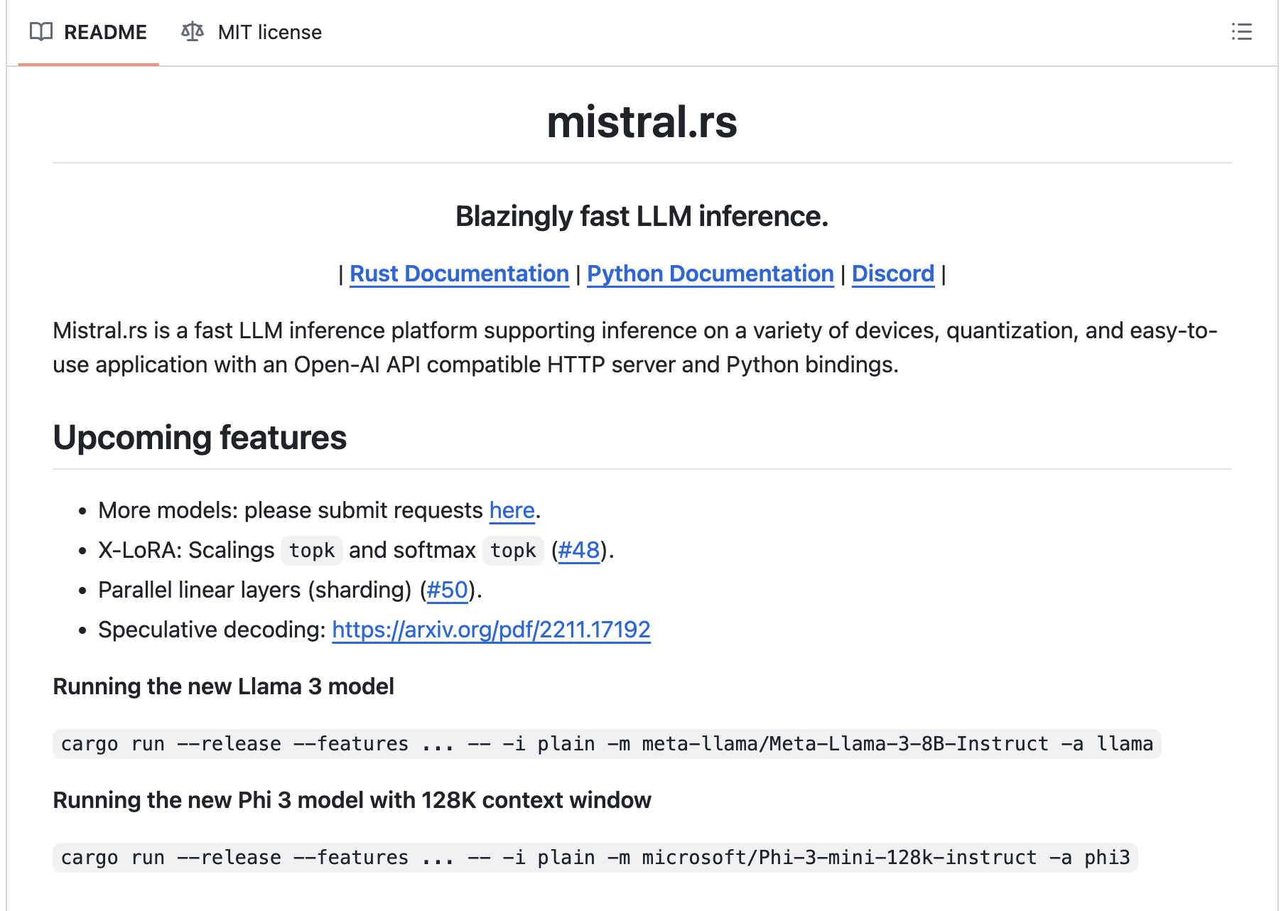 Mistral.rs: A Lightning-Fast LLM Inference Platform with Device Support, Quantization, and Open-AI API Compatible HTTP Server and Python Bindings